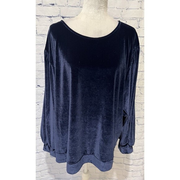 Ellos Womens Plus Size Blue Velour Puff Sleeve Top Womens Plus Size 1X 22/24 - Picture 1 of 6